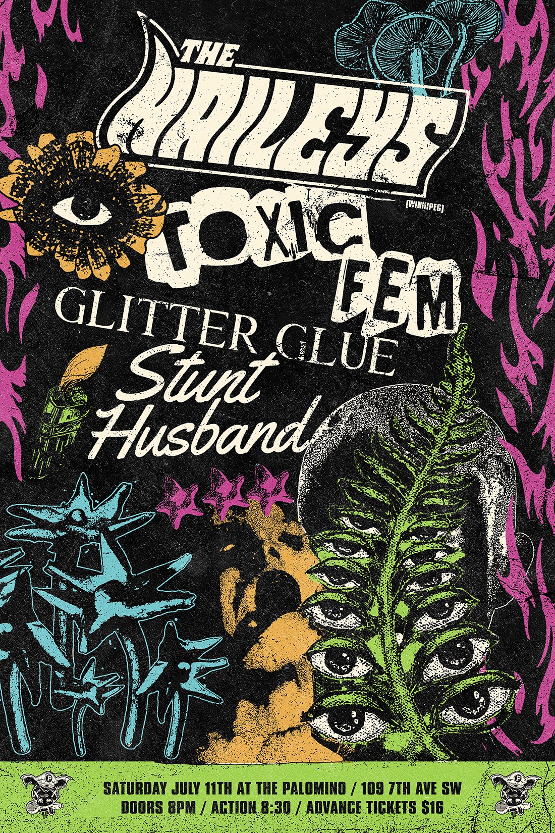 The Haileys, Toxic Fem, Glitter Glue, Stunt Husband event poster from The Palomino
