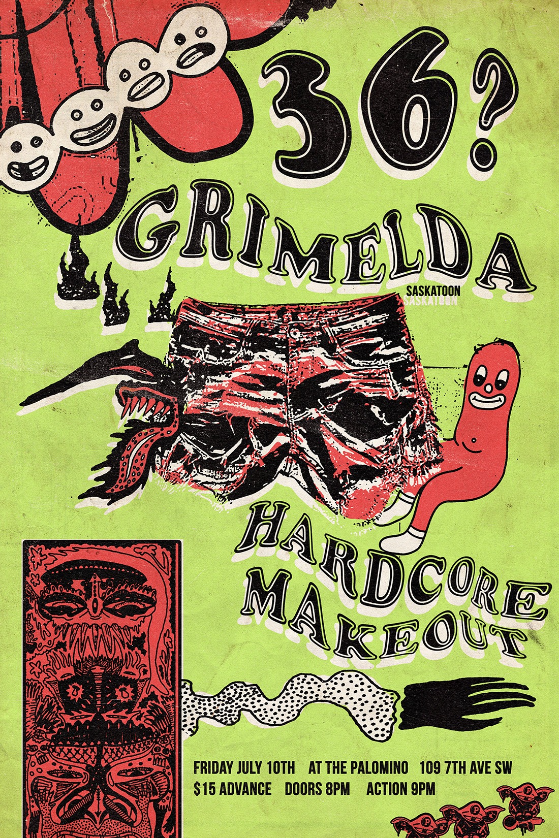 36? Grimelda and Hardcore Makeout event poster from The Palomino