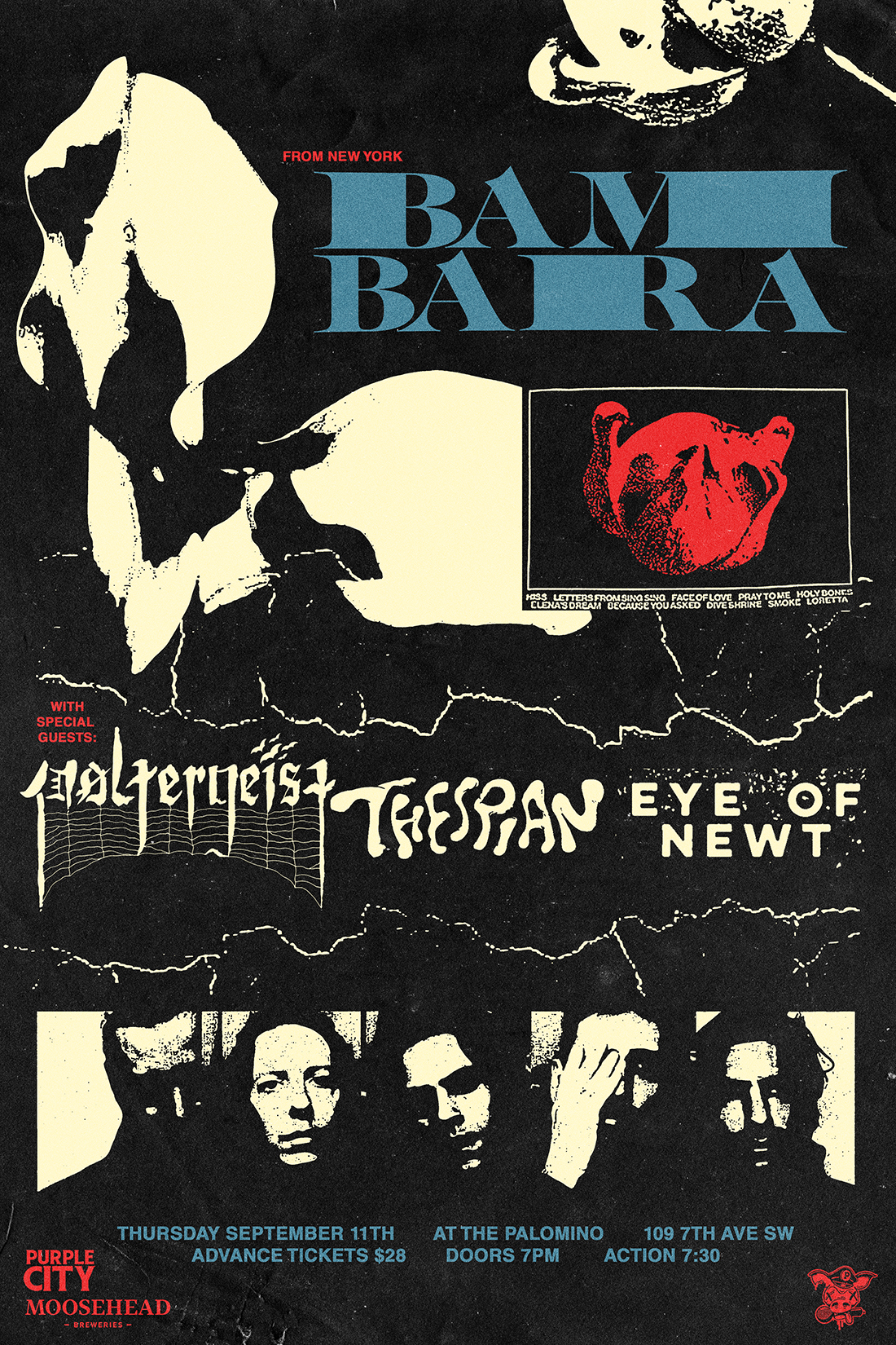 Bambara with Pøltergeist, Thespian and Eye of Newt event poster from The Palomino